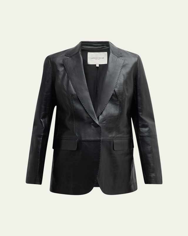 Nappa Leather Flap Pocket Single-Button Blazer